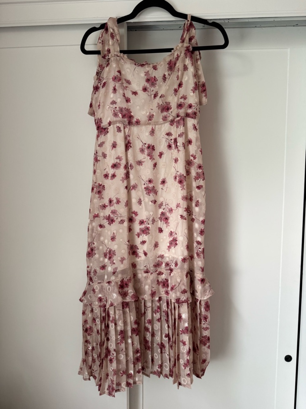 Lulu's Cream Midi Dress with Pink Floral Print